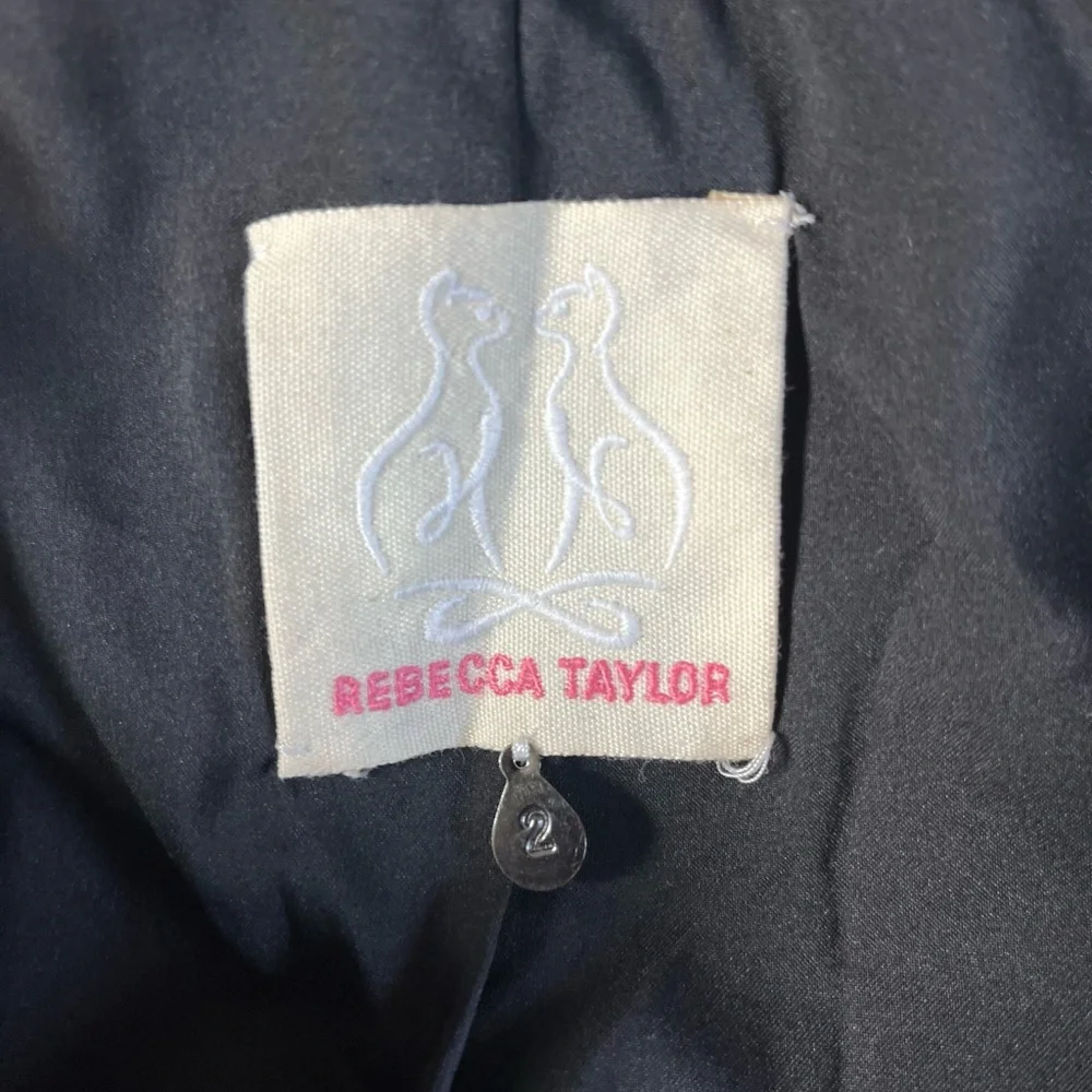 Rebecca Taylor Boucle Jacket Womens 2 Black Leather Trim Fringe Zip Tweed Blazer